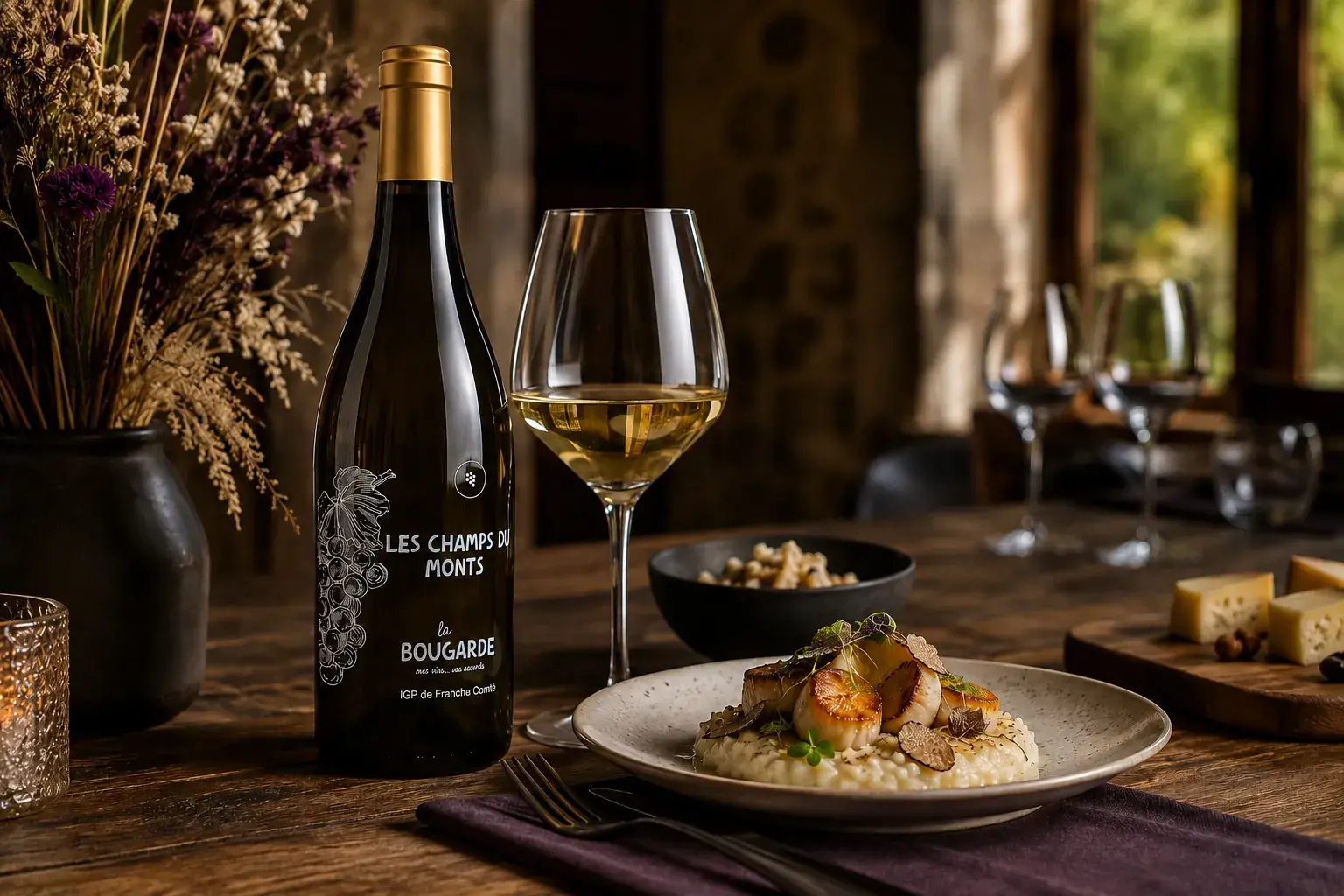 Table dressée avec les vins de La Bougarde