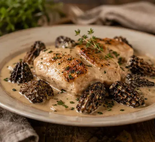 Poulet à la crème et aux morilles